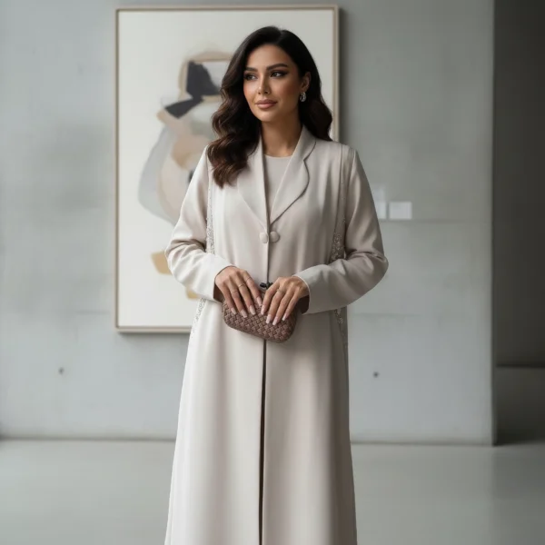 عباية أوف وايت فاخرة بتطريز فضي 2025